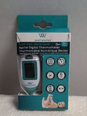 🌈5/$20🌈 Bundle!Wellworks Rectal Digital Thermometer Teal & White 0m+ BPA Free
